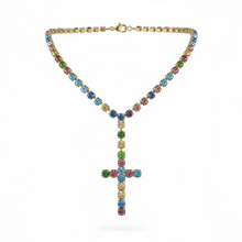 Collana Girocollo Tennis con Croce in Cristalli Multicolor